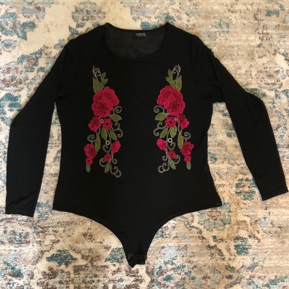 In’Voland Tops - Boutique Floral Embroidered Mesh Bodysuit